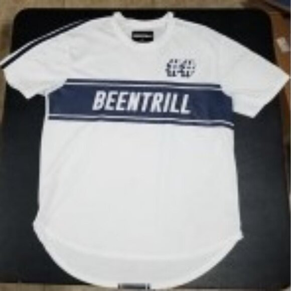 Beentrill Hype Beast Jersey Top Hi-Lo White & Blue Short Sleeve for Men size L - Picture 10 of 10